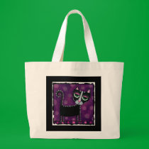 Black Cat & Polka Dots - funky tote bag by folkartblonde Black Cat & Polka Dots - funky tote bag