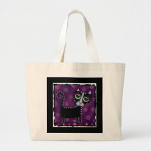 Black Cat & Polka Dots - funky tote bag
