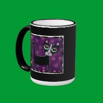 Black Cat & Polka Dots - mug of whimsy by folkartblonde Black Cat & Polka Dots - mug of whimsy