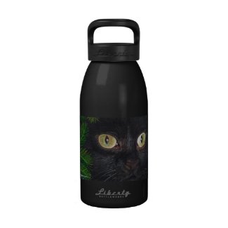 black cat portrait on water bottle
