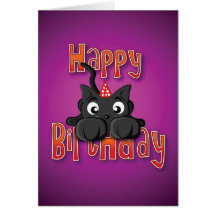 black cat - pounce - happy birthday greeting card