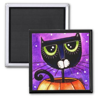 Black Cat & Pumpkin - Magnet