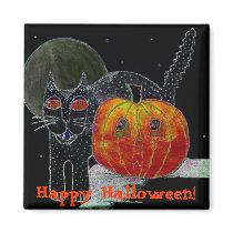 black cat pumpkin & moon magnets