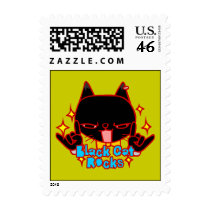 Black Cat Rocks Doodle Art Postage stamps