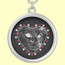 Black Cat - Round Silver Pendant Necklace necklaces