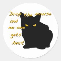 Black Cat Seez You Round Stickers