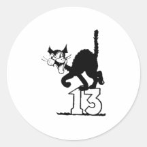 Black Cat Standing on the Number 13 Sticker
