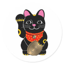 Black Cat Round Stickers