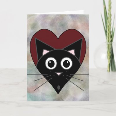 Black Cat Valentine Card by flutterbi Fractal pattern with overlay of a