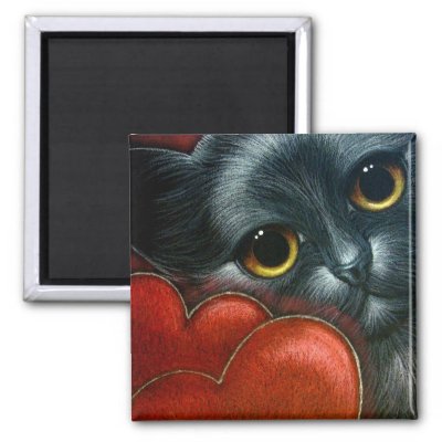 BLACK CAT VALENTINE Magnet by BY CYRA See the matching card postage