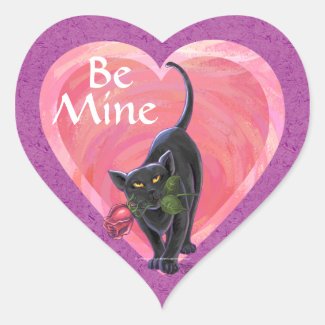 Black Cat Valentine's Day Heart Stickers
