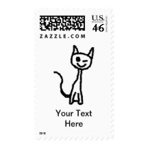 Black Cat, Winking. White background. Postage Stamps
