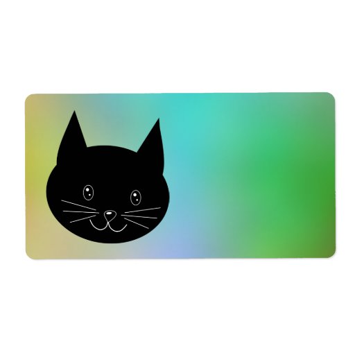 Black Cat, with a background of rainbow colors. Personalized Shipping Label