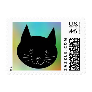 Black Cat, with a background of rainbow colors. Postage Stamp