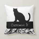 black cat with Baroque trim Pillow