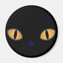 Black Cat With Big Orange Eyes Refrigerator Magnet