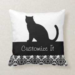 black cat with damask trim throw pillows