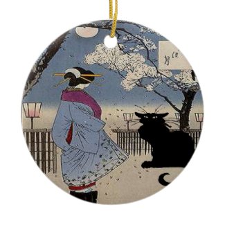 Black Cat With Japanese Lady ornament