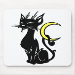 Black Cat with Moon Mousepad mousepads