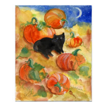 Black Cat With Pumpkins posters
