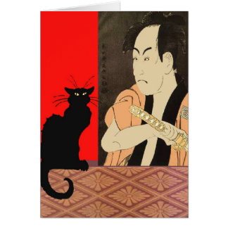 Black CAt With Sumrai Greeting Card