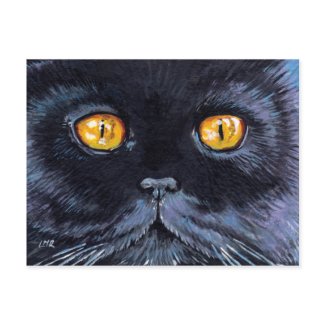 Black Cat with Yellow Eyes | Cat Art Postcard postcard