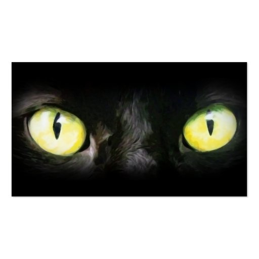 Black Cat, Yellow Green Eyes, Sleek and Spooky Business Card Templates (back side)