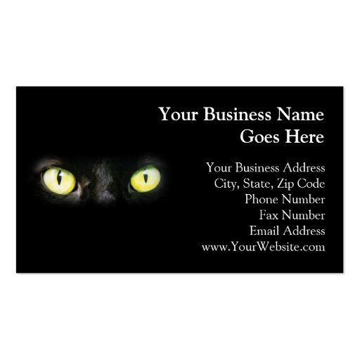 Black Cat, Yellow Green Eyes, Sleek and Spooky Business Card Templates