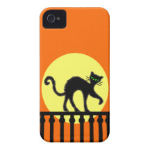 Black Cat Yellow Moon Fence iPhone 4 Cases