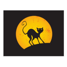 Black Cat - Yellow Moon Post Card