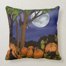 Black Cats in Pumpkin Patch Pillow