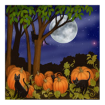 Black Cats in Pumpkin Patch Poster posters by twopurringcats Black Cats in Pumpkin Patch Poster posters