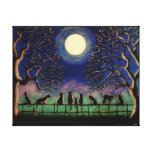 Black Cats Moon Meadow Stretched Canvas Prints