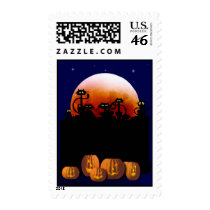 Black Cats, Moon, Pumpkins Postage stamps