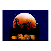 Black Cats, Moon, Pumpkins Poster posters