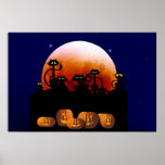 Black Cats, Moon, Pumpkins Poster