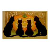 Black Cats Pumpkin Halloween Poster posters by HumorUs Black Cats Pumpkin Halloween Poster posters
