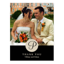 Black center classic monogram photo thank you note postcards