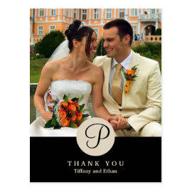 Black center classic monogram photo thank you note postcards