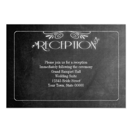 Black Chalkboard Elegant Reception Card (front side)