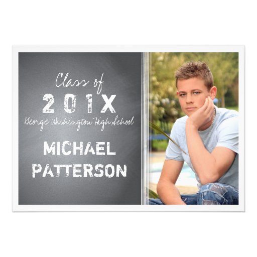 Black Chalkboard Graphic Guy Graduation Party Personalized Invite (front side)