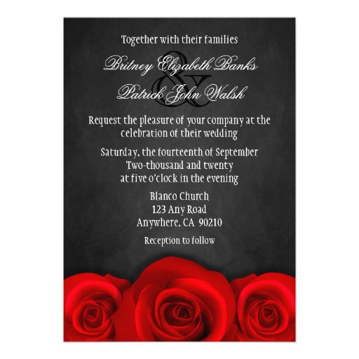 Black Chalkboard Red Rose Wedding Invitations