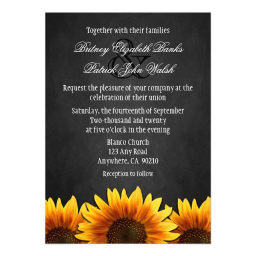 Black Chalkboard Sunflower Wedding Invitations