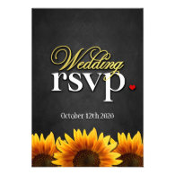 Black Chalkboard Sunflower Wedding RSVP Cards
