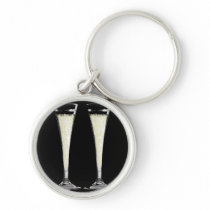 Black Champagne Flute Glass with Bubbles Design Key Chain