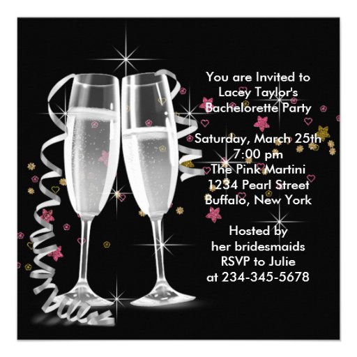 Black Champagne High Heels Bachelorette Party Personalized Invites