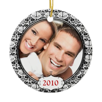 Black Chandelier Damask Photo Christmas Ornament