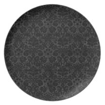 Black Charcoal Damask Dinner Plate