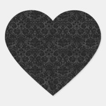 Black Charcoal Damask Heart Stickers