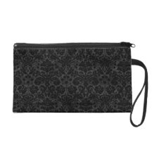 Black Charcoal Damask Wristlet